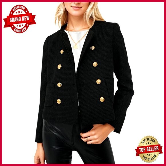 Jackets & Blazers - Cropped Tweed Blazer Long Sleeve Open Front Work Casual Business Jacket